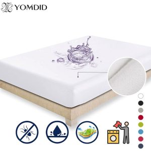 100-Waterproof-Solid-Bed-Fitted-Sheet-Nordic-Adjustable-Mattress-Covers-Four-Corners-With-Elastic-Band-Bed