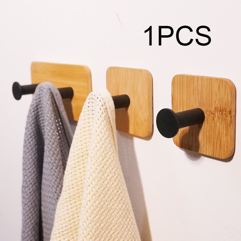 1Pcs-Bamboo-Wood-Hook-Wall-Clothes-Hanger-Door-Keychain-Holder-Sticky-Hook-Kitchen-Gadgets-for-Home