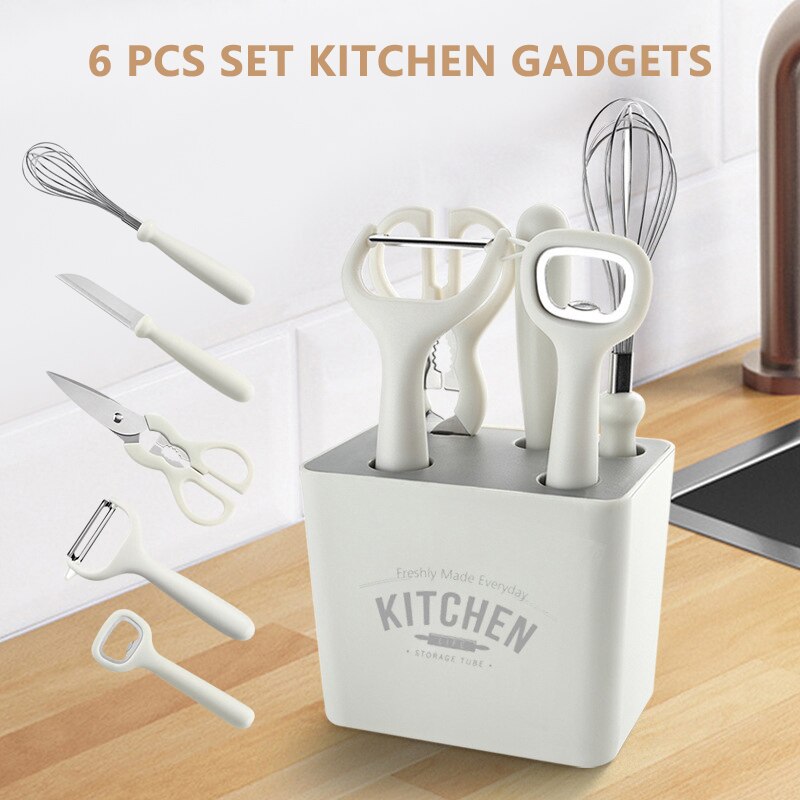 5-6Pcs-Kitchen-Gadgets-and-Accessories-Set-Holder-Peeler-Scissors-Egg-Beater-Fruit-Knife-Bottle-Opener