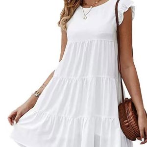 California-Lace-Dress-Summer-Casual-V-Loose-Color-Solid-Dresses-Lace-Fly-Neck-Sleeve-Eyelet