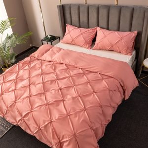 High-Quality-3D-Pinch-Pleated-Duvet-Cover-Set-220x240-Solid-Color-Single-Double-Twin-Bedding-Set