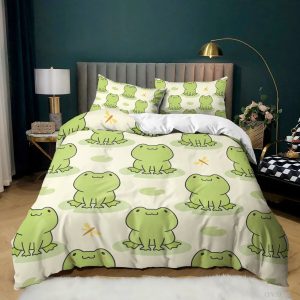 Lovely-Frog-Duvet-Cover-Set-King-Size-Funny-Frog-Tropical-Amphibian-Bedding-Set-3D-Tropical-Nature