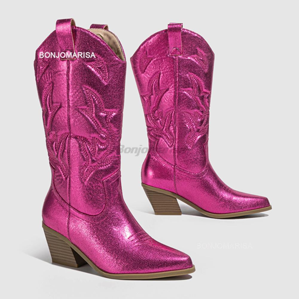 Matallic-Cowboy-Cowgirl-Boots-For-Women-Slip-On-Fashion-Glitter-Bling-Western-Boots-Pointed-Toe-Med