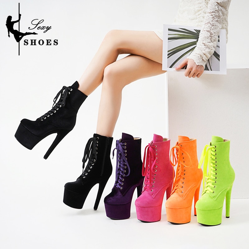 New-Strip-Ankle-Boots-17cm-7Inch-Pole-Dance-Shoes-Catwalk-Suede-Heels-Platform-Women-Short-Boot