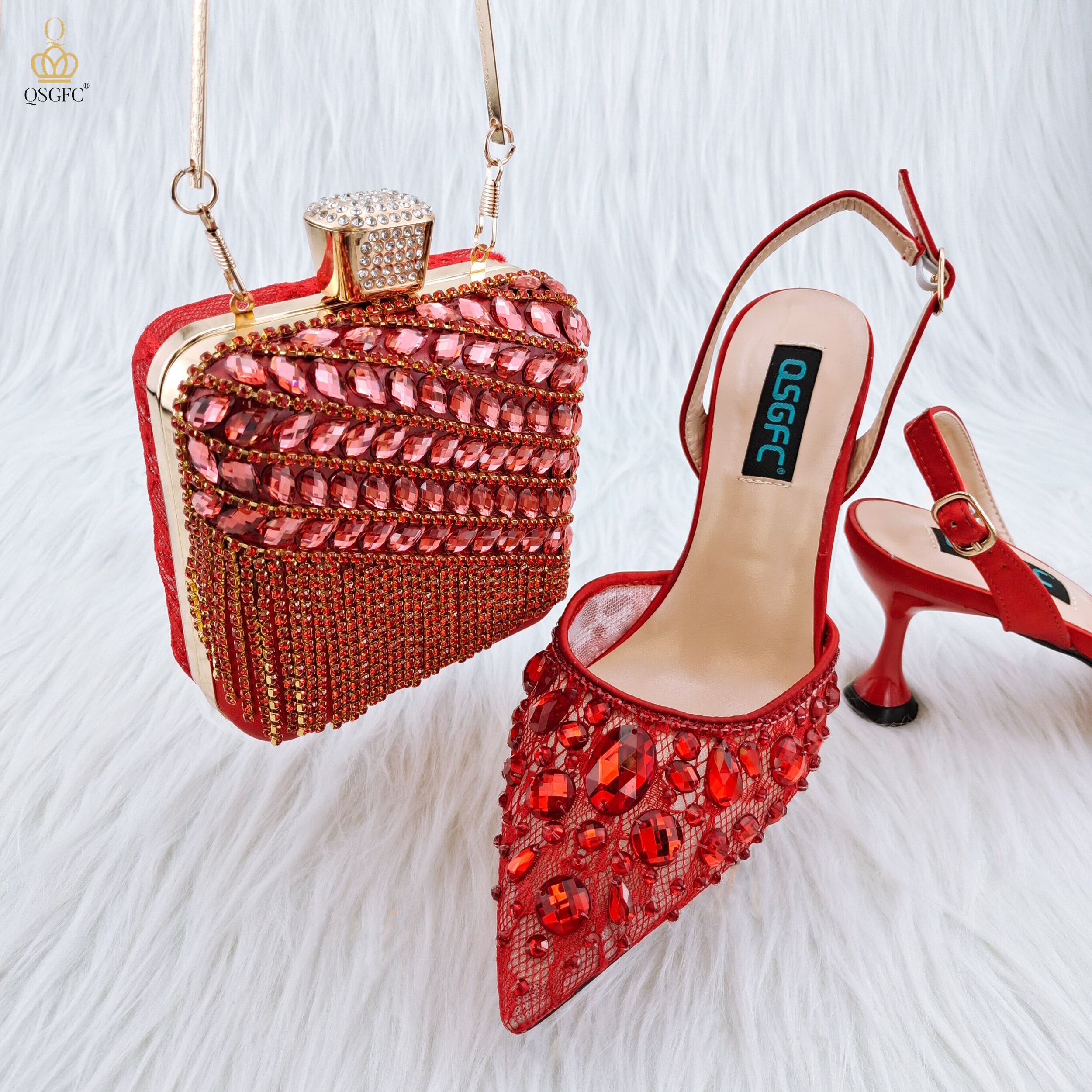 QSGFC-2023-Nigeria-Fashion-Lace-Mini-Bag-And-Mid-Heel-Pointed-Toe-Luxury-Shoes-and-Bag