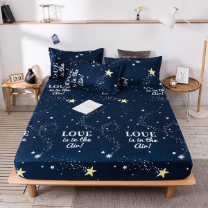 Starry-Night-Sky-Anti-mite-Bed-Protector-Couple-Mattress-Cover-Fitted-Sheet-Bedspread-on-the-Bed