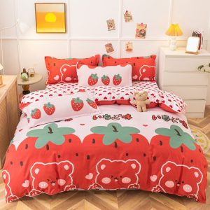 UPzo-Strawberry-Bedding-Set-Double-Sheet-Soft-3-4pcs-Bed-Sheet-Set-Duvet-Cover-Queen-King