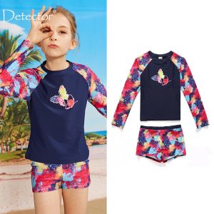 2-14-Years-Girls-Rash-Guards-Swimwear-2pcs-Swimsuit-Long-Sleeve-Bodysuit-Kids-Bathing-Suit-Children