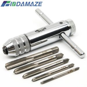 Adjustable-Silver-T-Handle-Ratchet-Tap-Holder-Wrench-with-5pcs-M3-M8-3mm-8mm-Machine-Screw