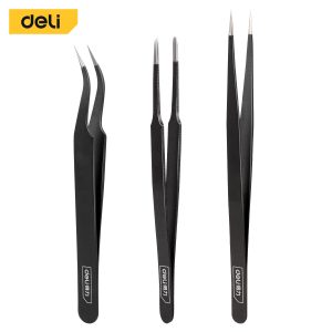 Deli-Tweezers-Stainless-Steel-Professional-Maintenance-Tool-Sharp-Curved-And-Flat-Three-In-One-Art-Makeup