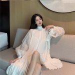 New-Korean-Summer-Fashion-Women-Clothes-Vacation-Dresses-Lantern-Sleeves-Pullover-Loose-Pleated-Dress