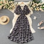 SINGREINY-Women-Chiffon-Floral-Long-Dress-Korean-V-Neck-Short-Sleeve-Ruched-A-line-Dresses-Summer-4