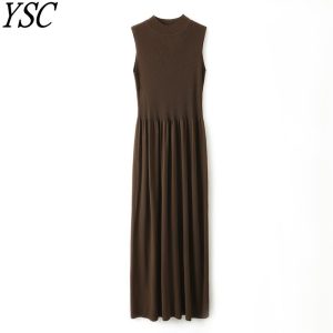 YSC-2023-Women-Knitted-Ice-Silk-Tank-Top-Long-Dress-Half-height-collar-Solid-color-Sleeveless