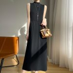 YSC-2023-Women-Knitted-Ice-Silk-Tank-Top-Long-Dress-Half-height-collar-Solid-color-Sleeveless-4